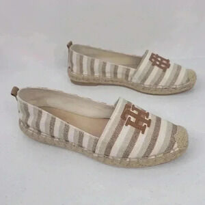 Tommy Hilfiger Womens FOLK Slip on Espadrilles Striped Beige Crochet Flat Size 8